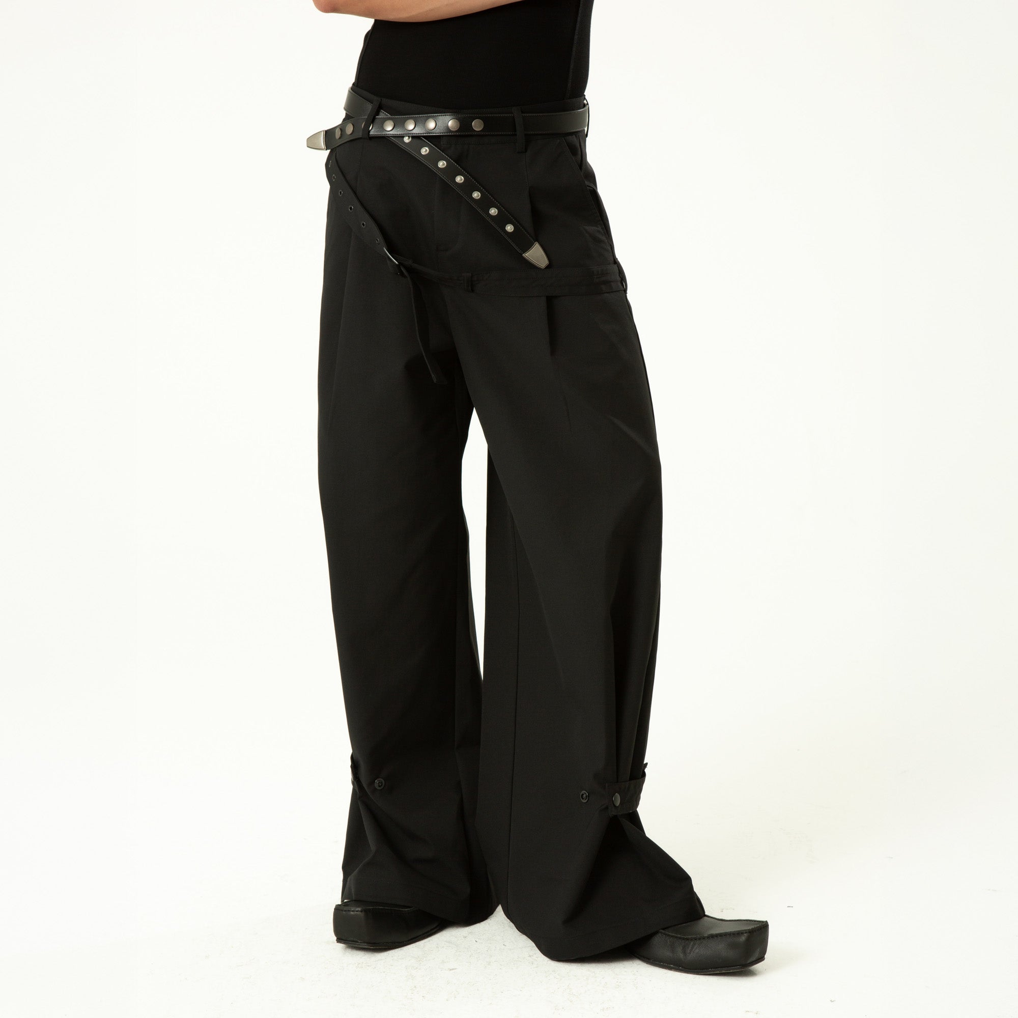 CLP Draped Wide-Leg Belted Pants, premium urban and streetwear designers apparel on PROJECTISR.com, CLP