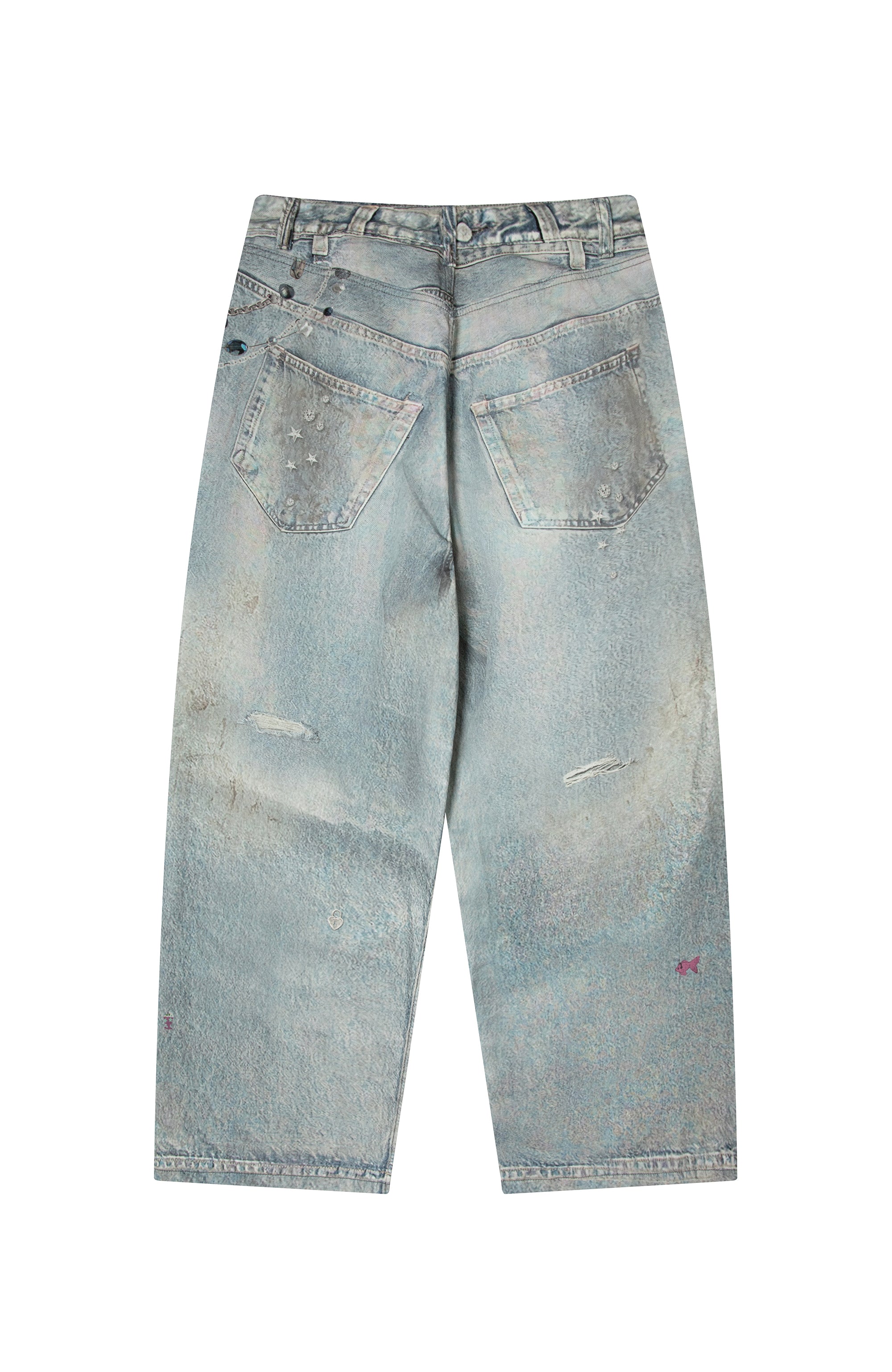 TGNS Beaded Graphic Distressed Oversized Jeans