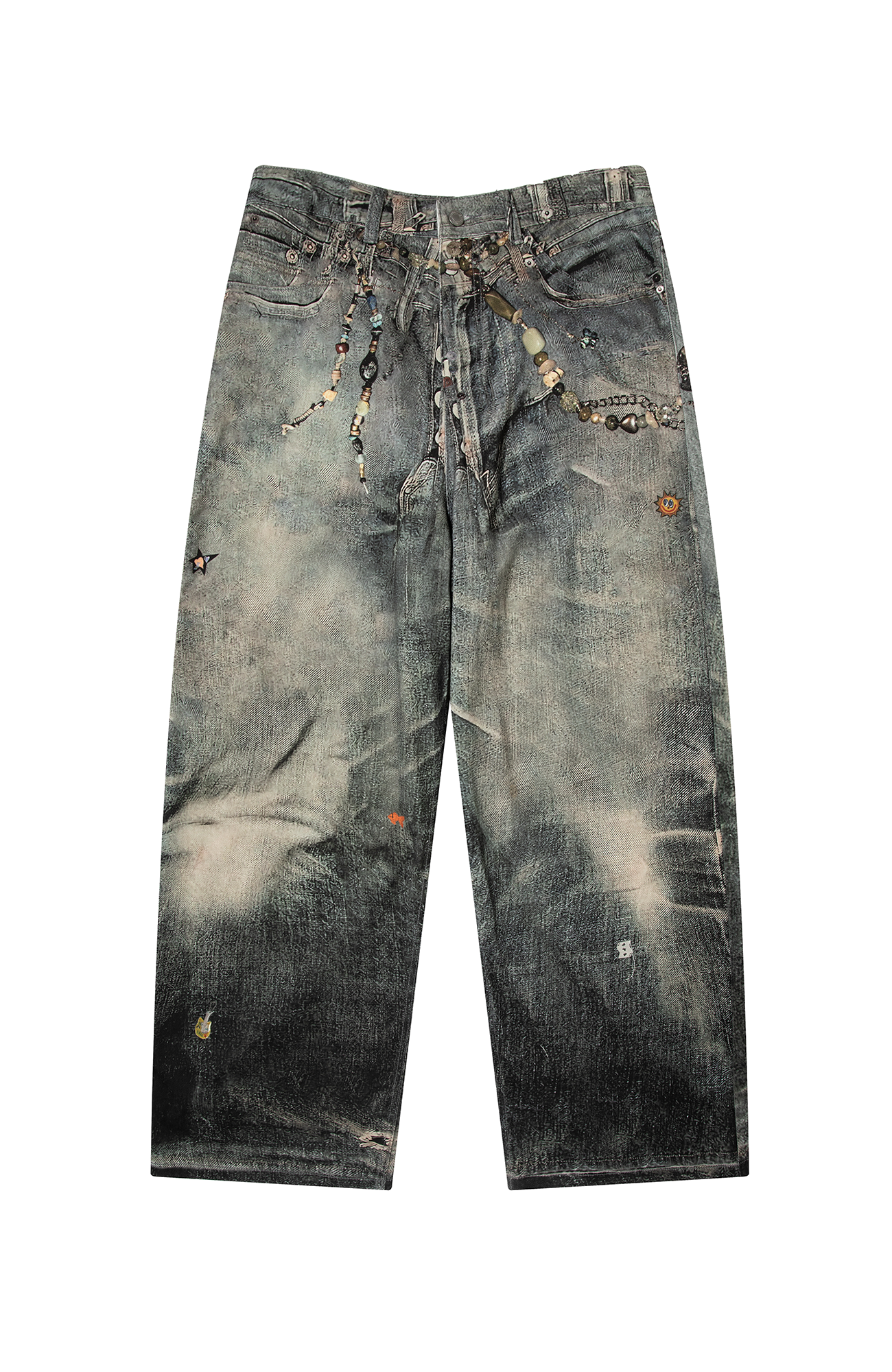 TGNS Beaded Graphic Distressed Oversized Jeans