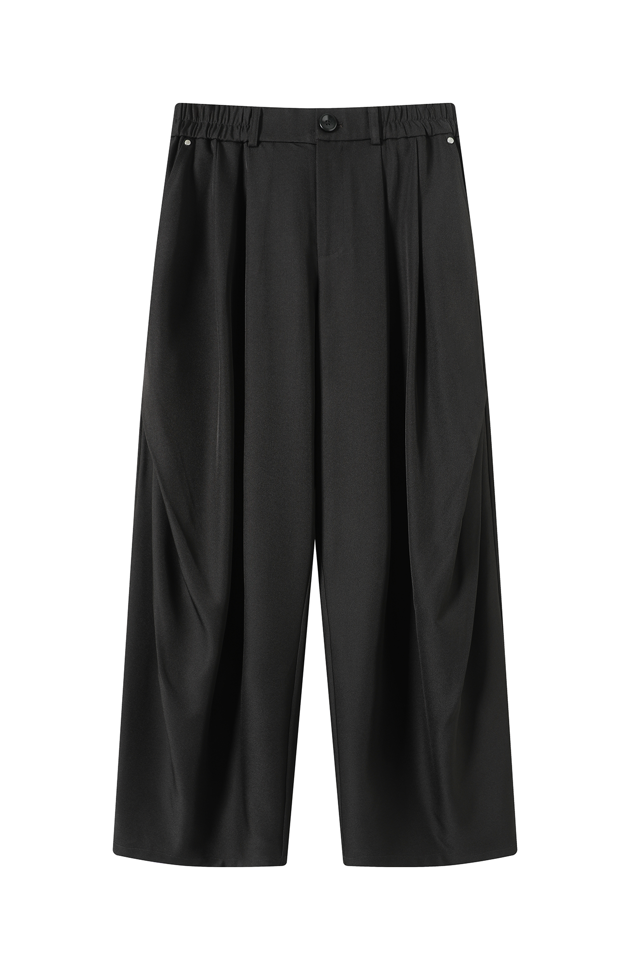 TGNS Elastic Waistband Pleated Wide-Leg Trousers