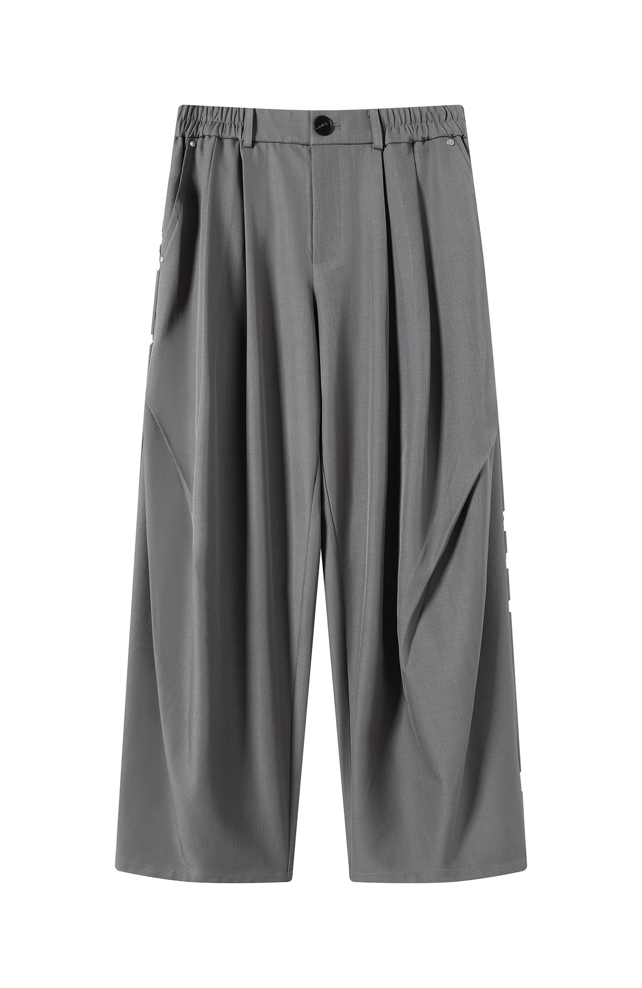 TGNS Elastic Waistband Pleated Wide-Leg Trousers