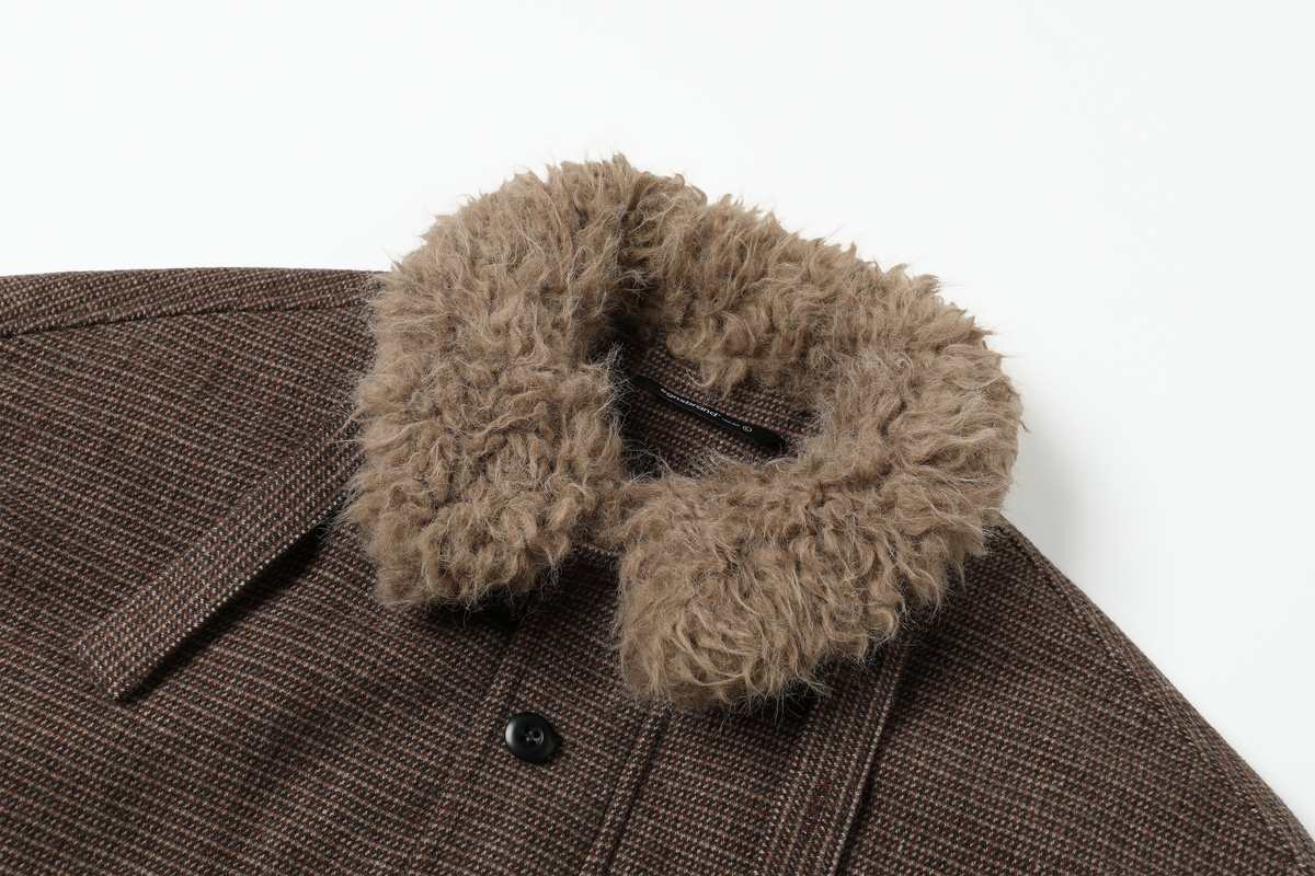 TGNS Striped Faux Fur Collar Cotton-Padded Jacket