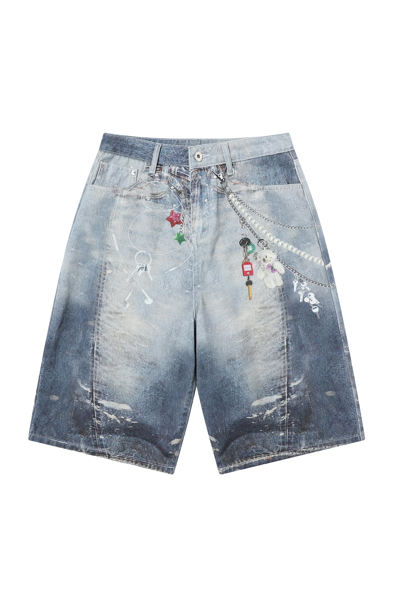 TGNS Distressed Chain Graphic Oversized Jorts