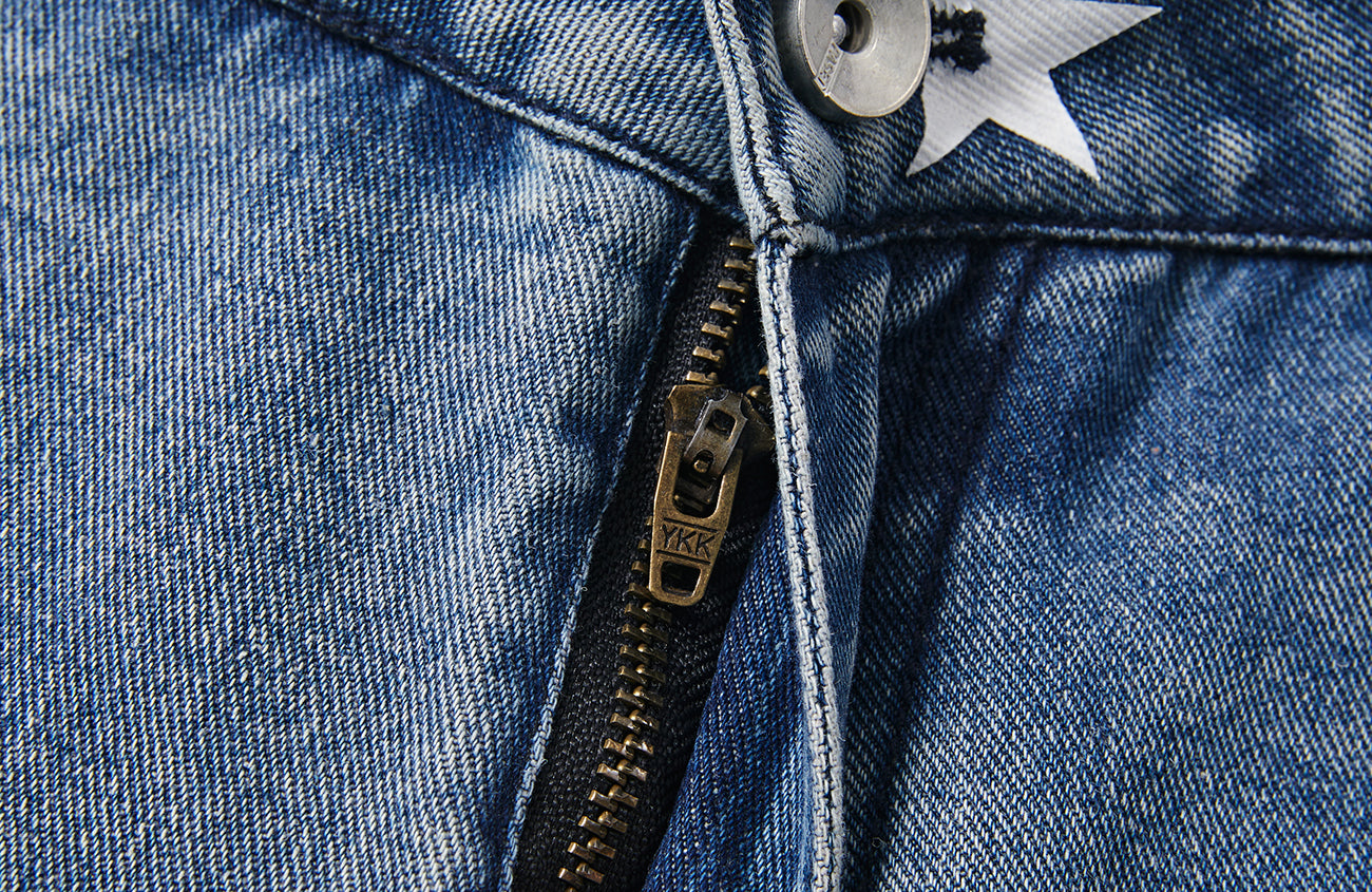 PASET Double Waist Camo Panel Distressed Jeans