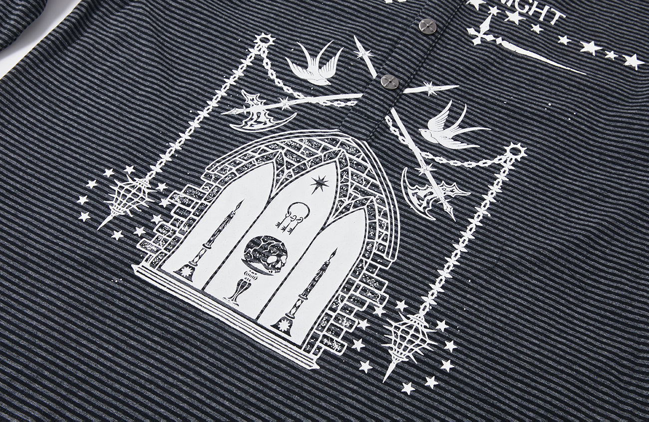 PASET Button Cuff Gothic Graphic Long-Sleeve Tee