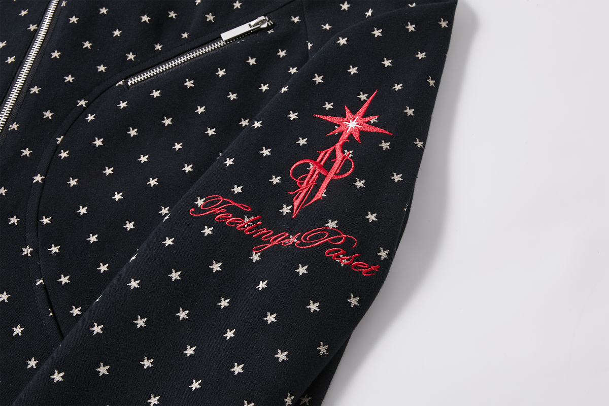 PASET Star Jacquard Embroidered Zip-Up Hoodie