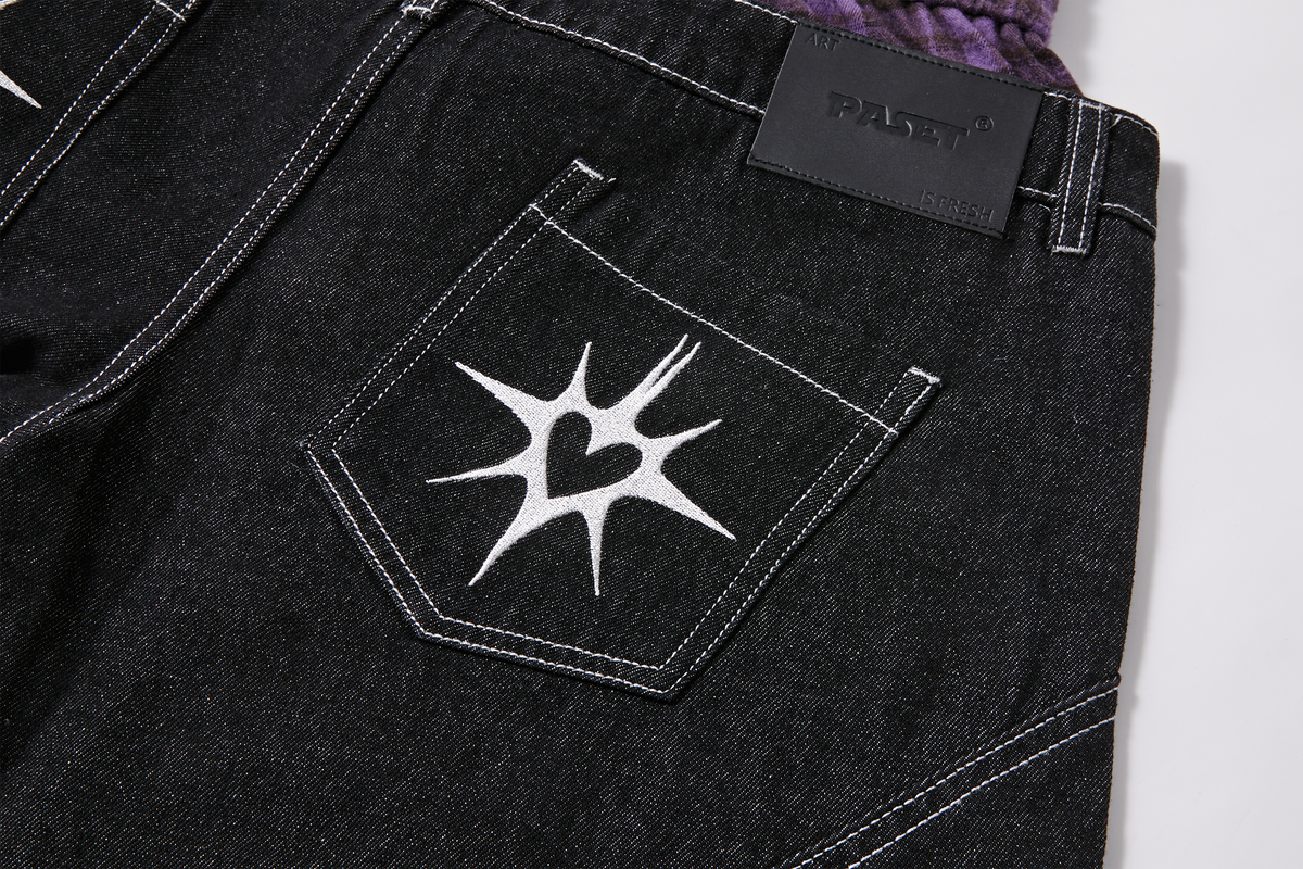 PASET Embroidered Spliced Tie Detail Slim Jeans