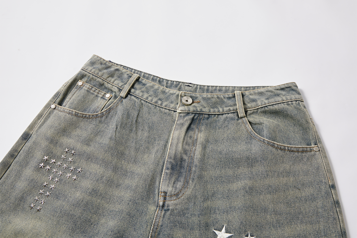PASET Retro Washed Distressed Embroidered Jeans