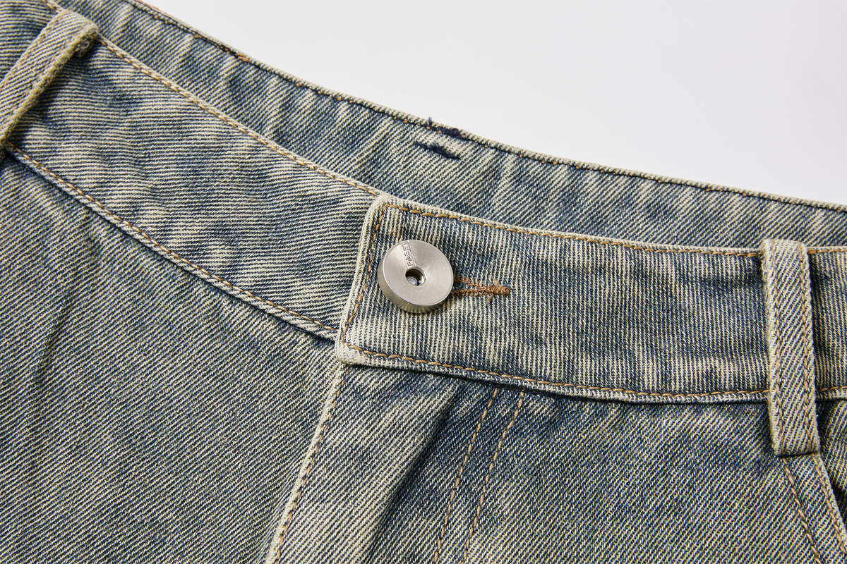 PASET Retro Washed Distressed Embroidered Jeans