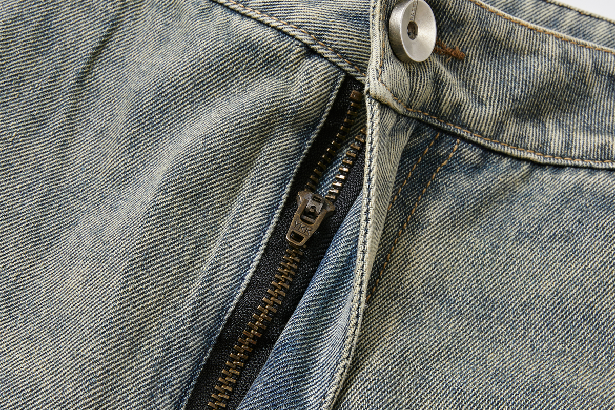 PASET Retro Washed Distressed Embroidered Jeans