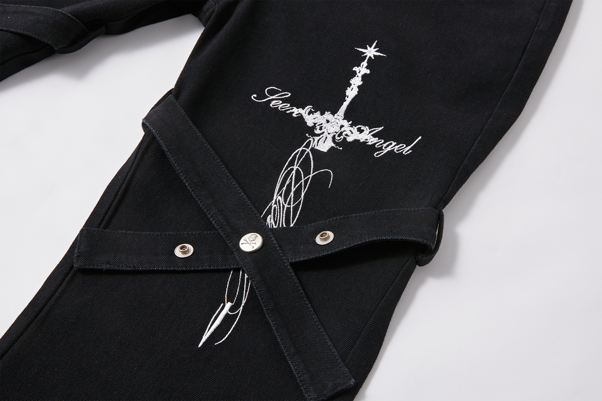 PASET Retro Gothic Lace-Up Slim Flared Jeans