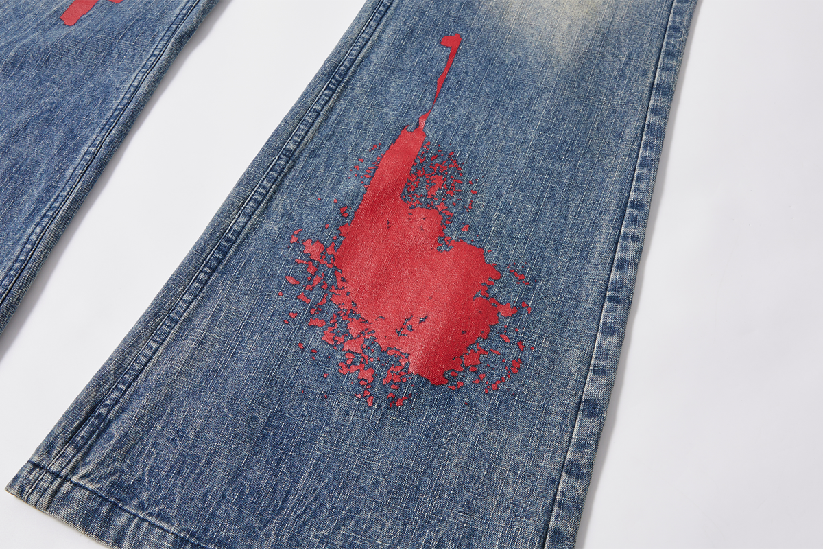 PASET Retro Washed Graphic Flared Jeans