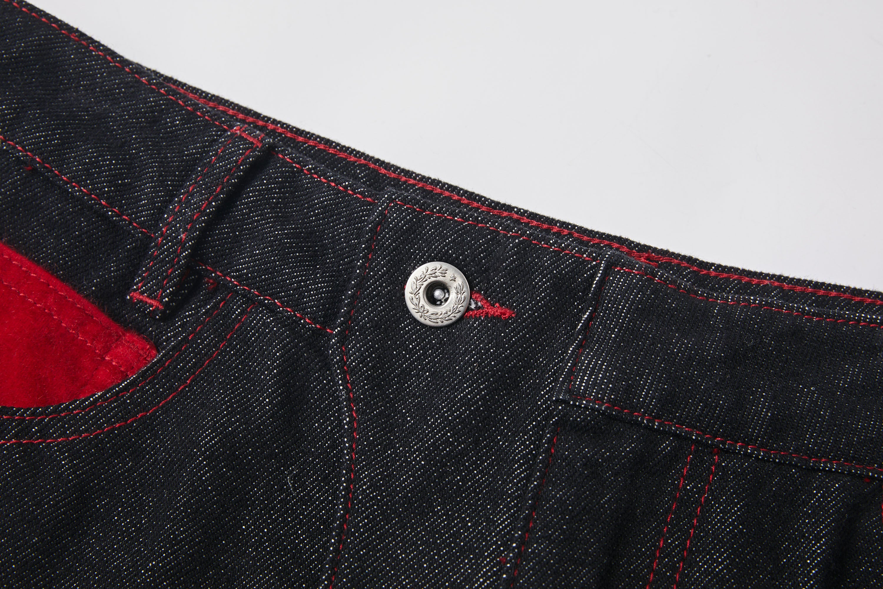 KREATE Contrast Stitched Flared Raw Denim Pants, premium urban and streetwear designers apparel on PROJECTISR.com, KREATE