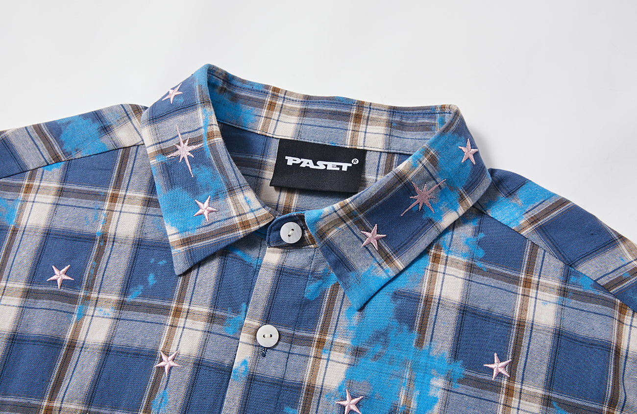 PASET Unicorn Embroidered Plaid Half Shirt