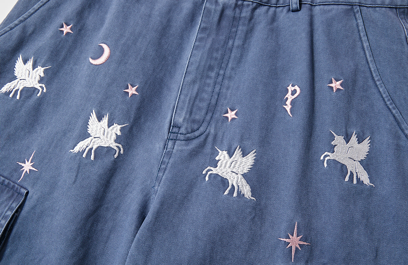 PASET Unicorn Embroidered Cargo Shorts