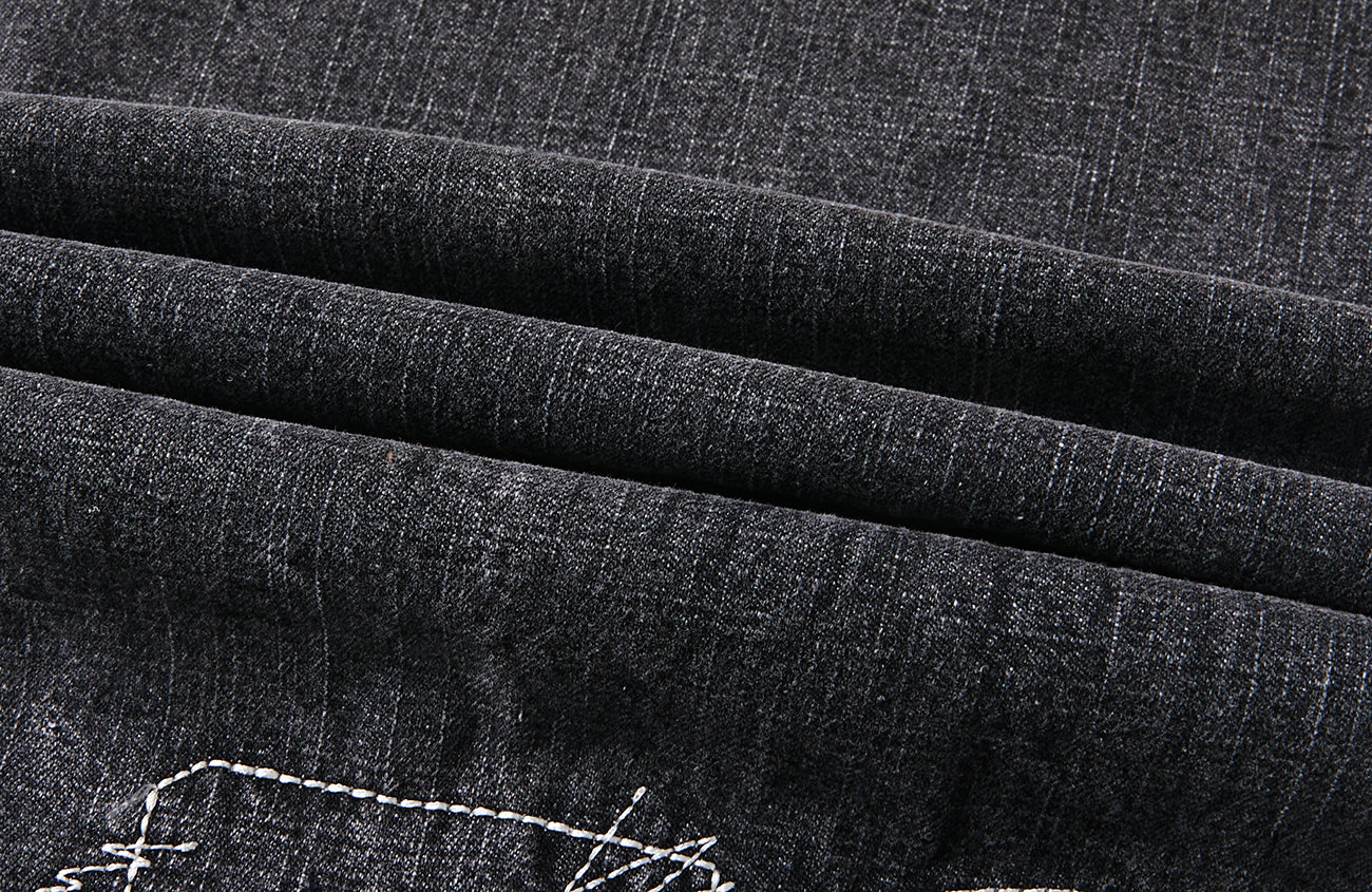 PASET Plaid Patch Distressed Back Buckle Jeans