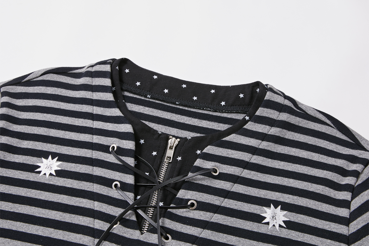 PASET Retro Striped Star Graphic Henley Long-Sleeve Tee