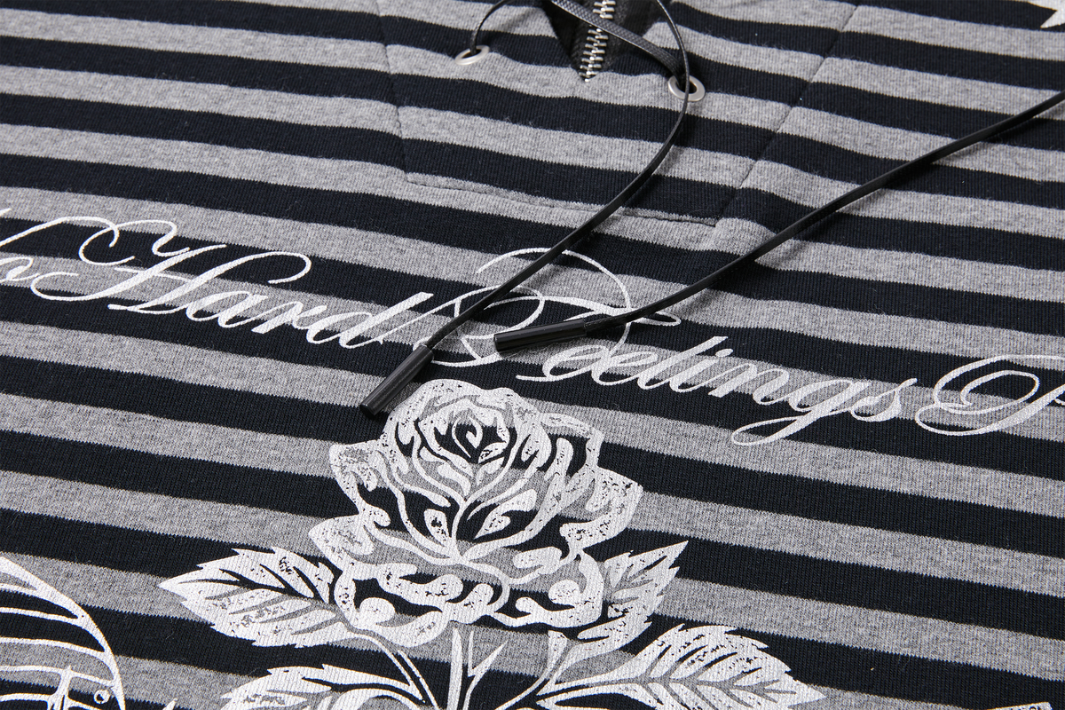 PASET Retro Striped Star Graphic Henley Long-Sleeve Tee