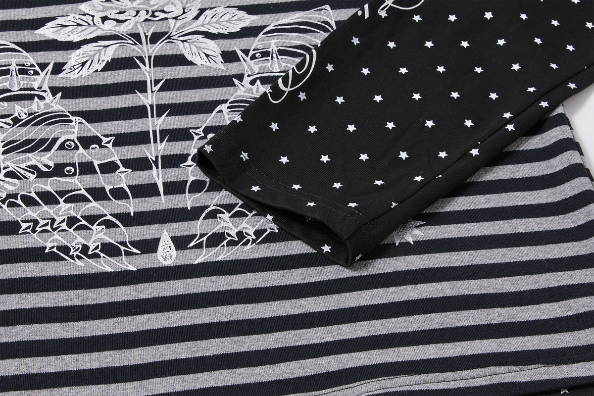 PASET Retro Striped Star Graphic Henley Long-Sleeve Tee