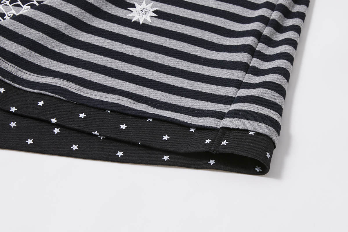 PASET Retro Striped Star Graphic Henley Long-Sleeve Tee