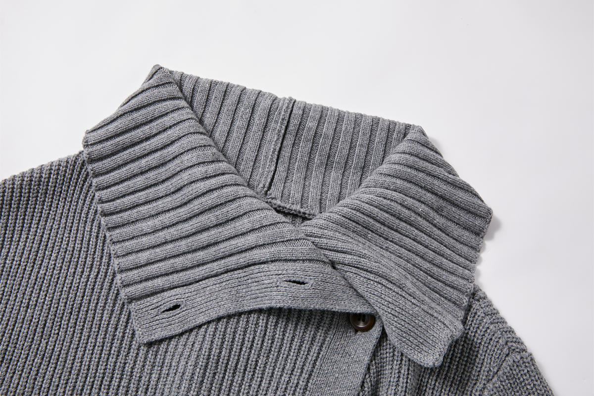 KREATE Asymmetrical Collar Ribbed Open-Front Sweater