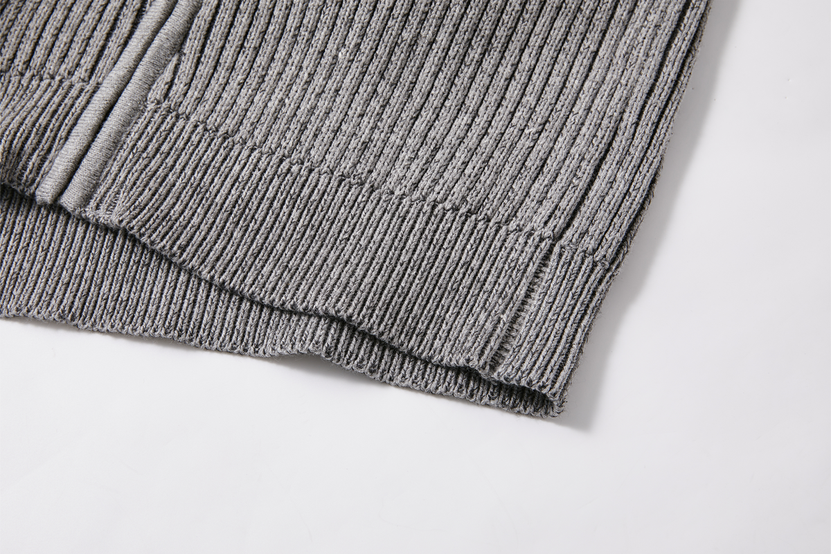 KREATE Double-Zip Ribbed Knit Stand-Collar Cardigan