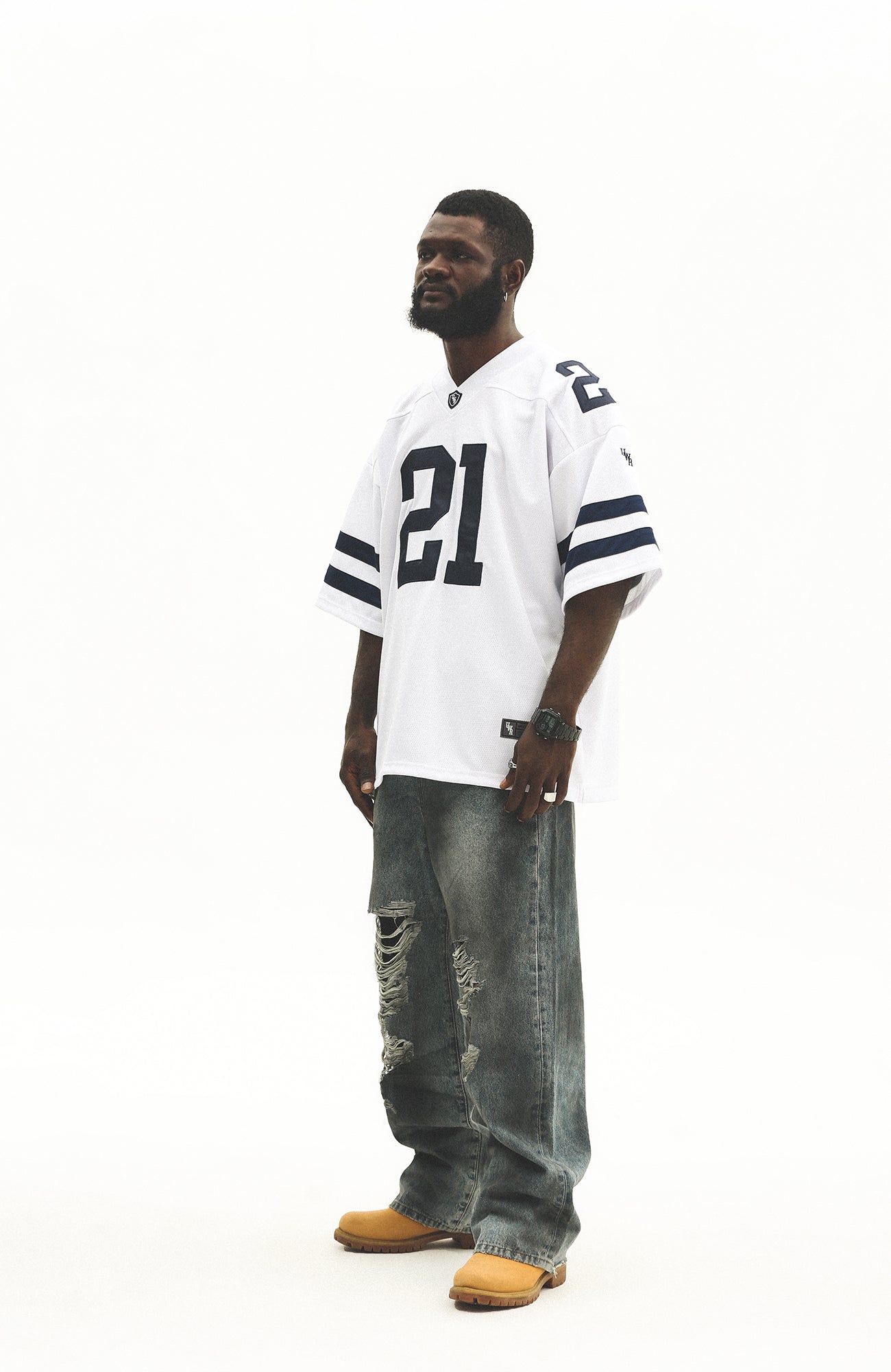 UNTILWERICH V-Neck Striped Hockey Short-Sleeve Jersey