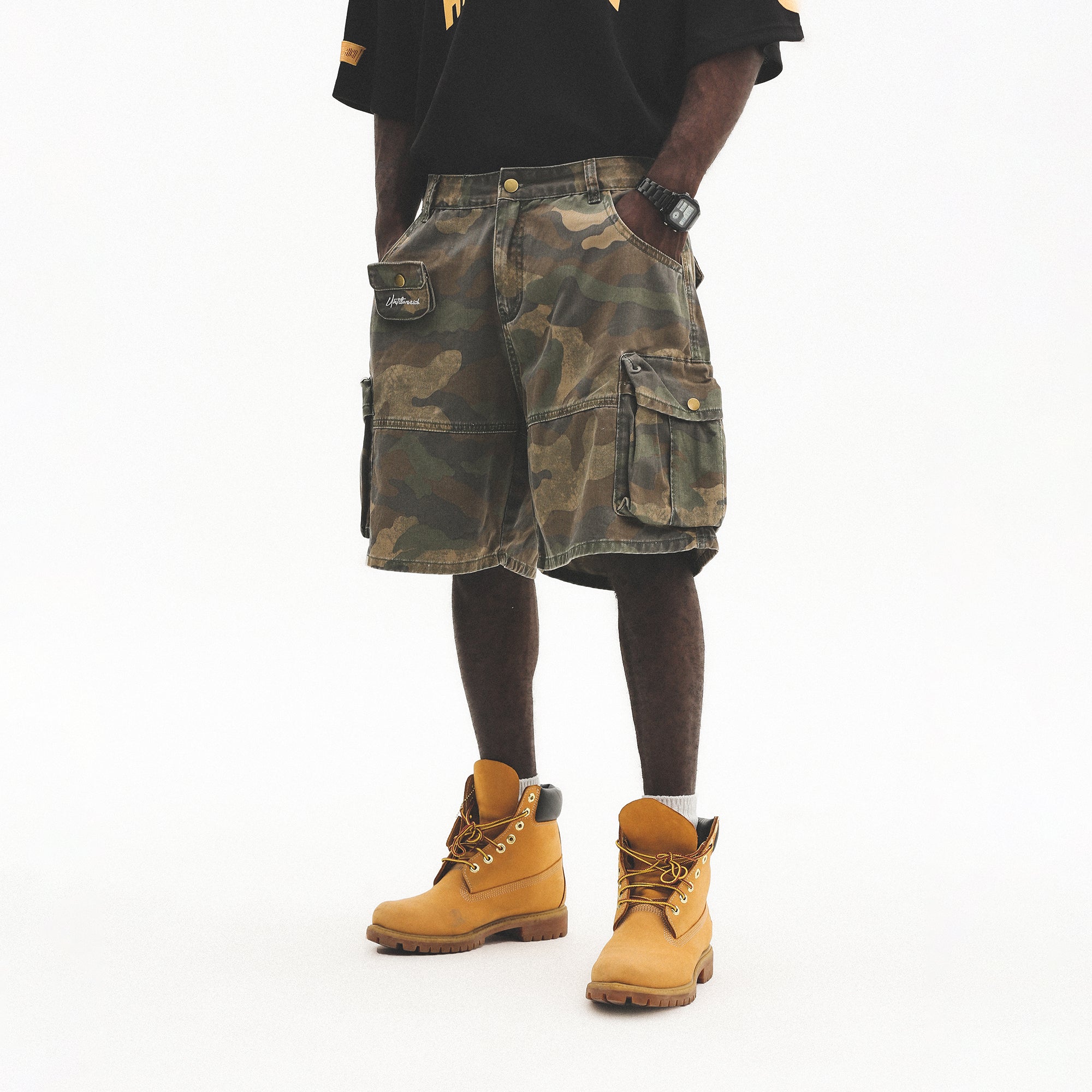 UNTILWERICH Washed Camo Cargo Shorts