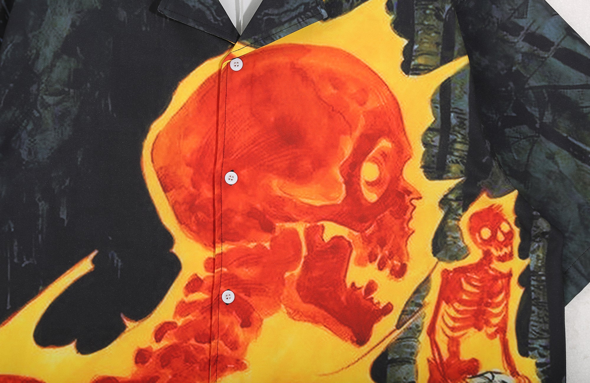 UNTILWERICH Flame Skeleton Graphic Half Shirt