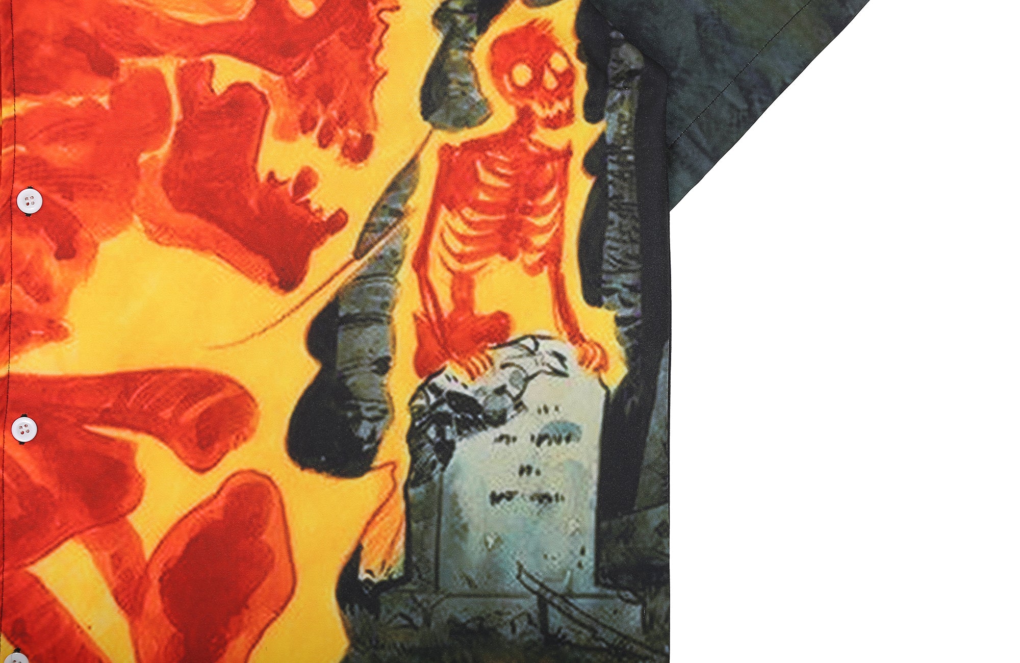 UNTILWERICH Flame Skeleton Graphic Half Shirt
