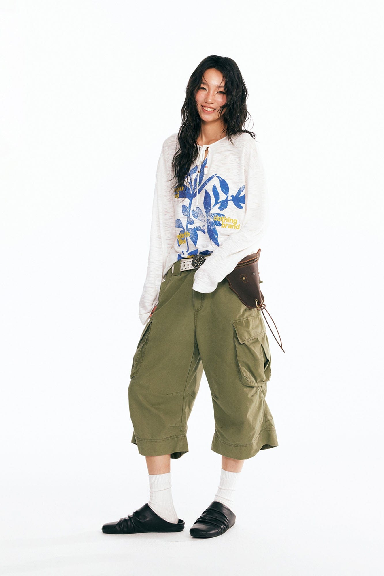 1997 POSTOFFICE Sesame Leaves Drawstring Neck Long-Sleeve Tee, premium urban and streetwear designers apparel on PROJECTISR.com, 1997 POSTOFFICE