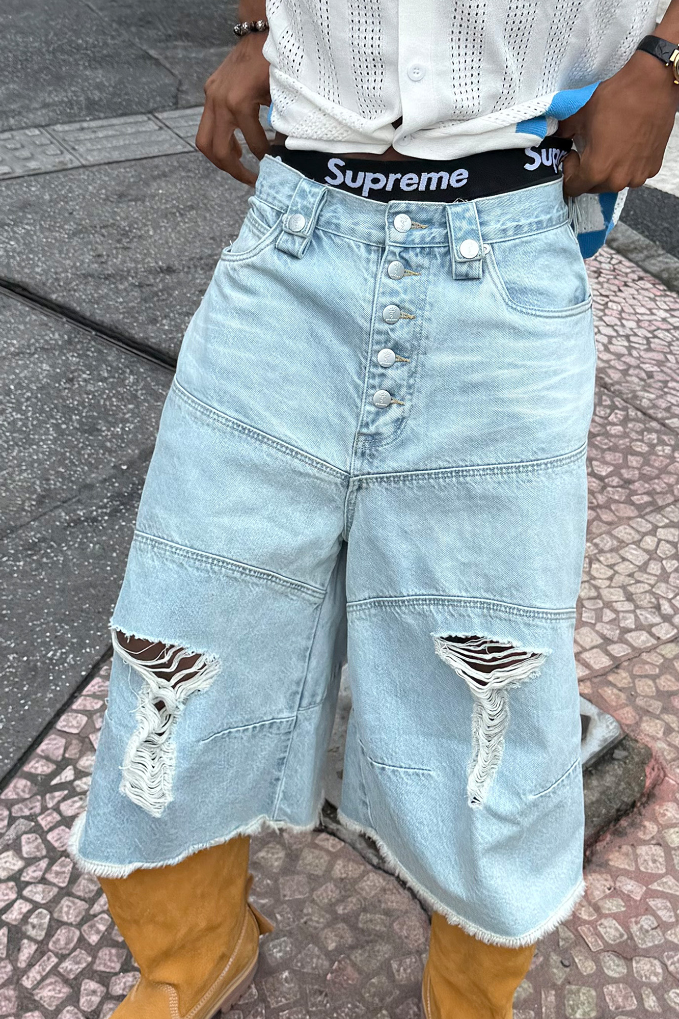 STEEPC Distressed Washed Raw-Edge Denim Shorts, premium urban and streetwear designers apparel on PROJECTISR.com, STEEPC