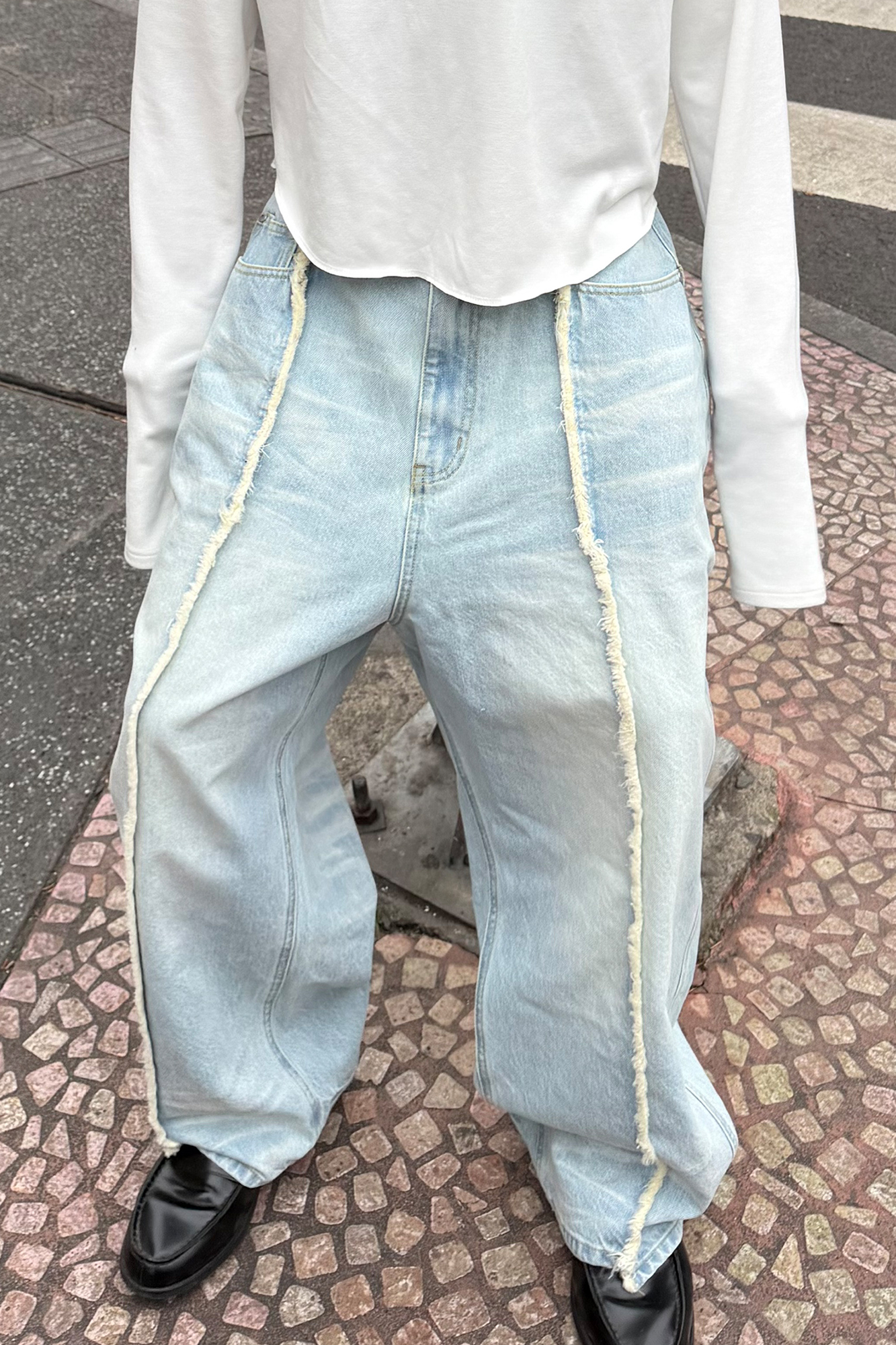 STEEPC Washed Frayed Seam Baggy Jeans, premium urban and streetwear designers apparel on PROJECTISR.com, STEEPC