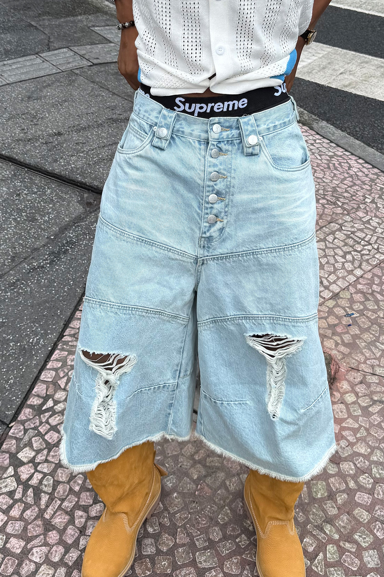 STEEPC Distressed Washed Raw-Edge Denim Shorts, premium urban and streetwear designers apparel on PROJECTISR.com, STEEPC