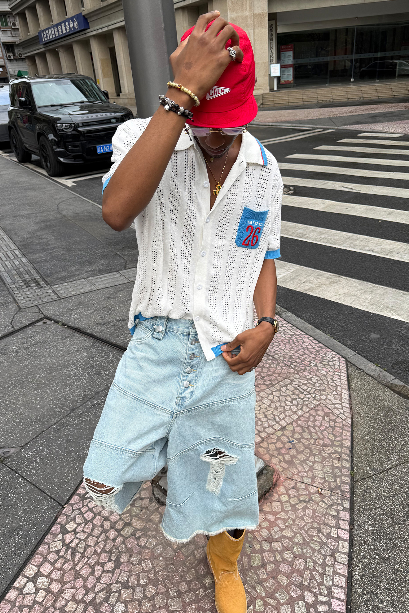 STEEPC Distressed Washed Raw-Edge Denim Shorts, premium urban and streetwear designers apparel on PROJECTISR.com, STEEPC