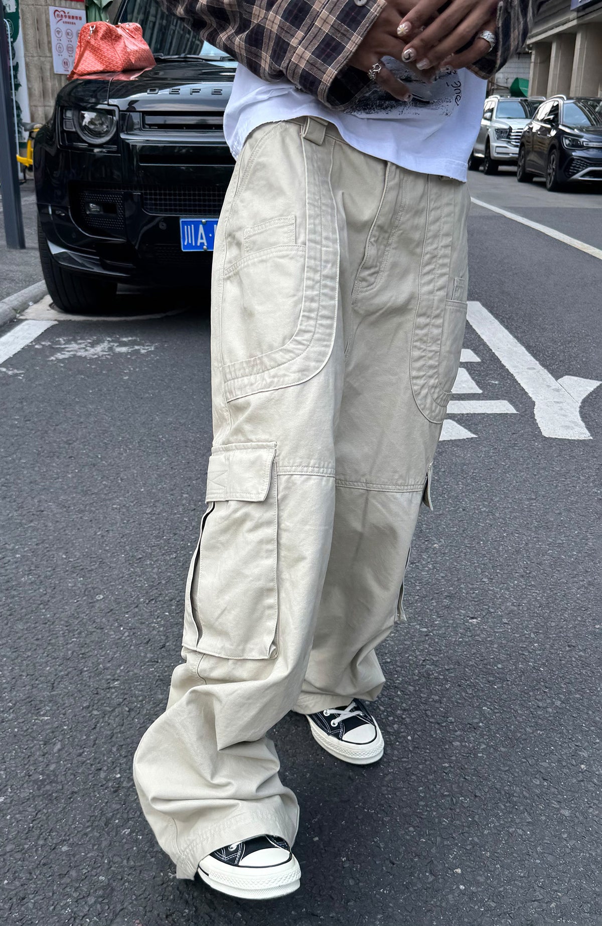 STEEPC Hinge-Frame Multi-Pocket Wide-Leg Cargo Pants