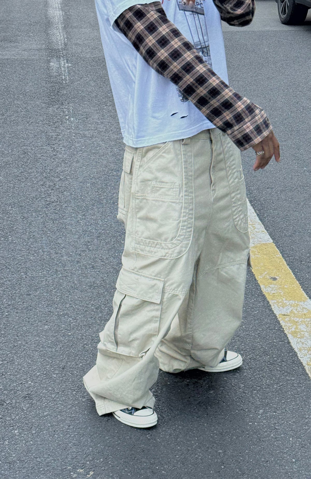 STEEPC Hinge-Frame Multi-Pocket Wide-Leg Cargo Pants