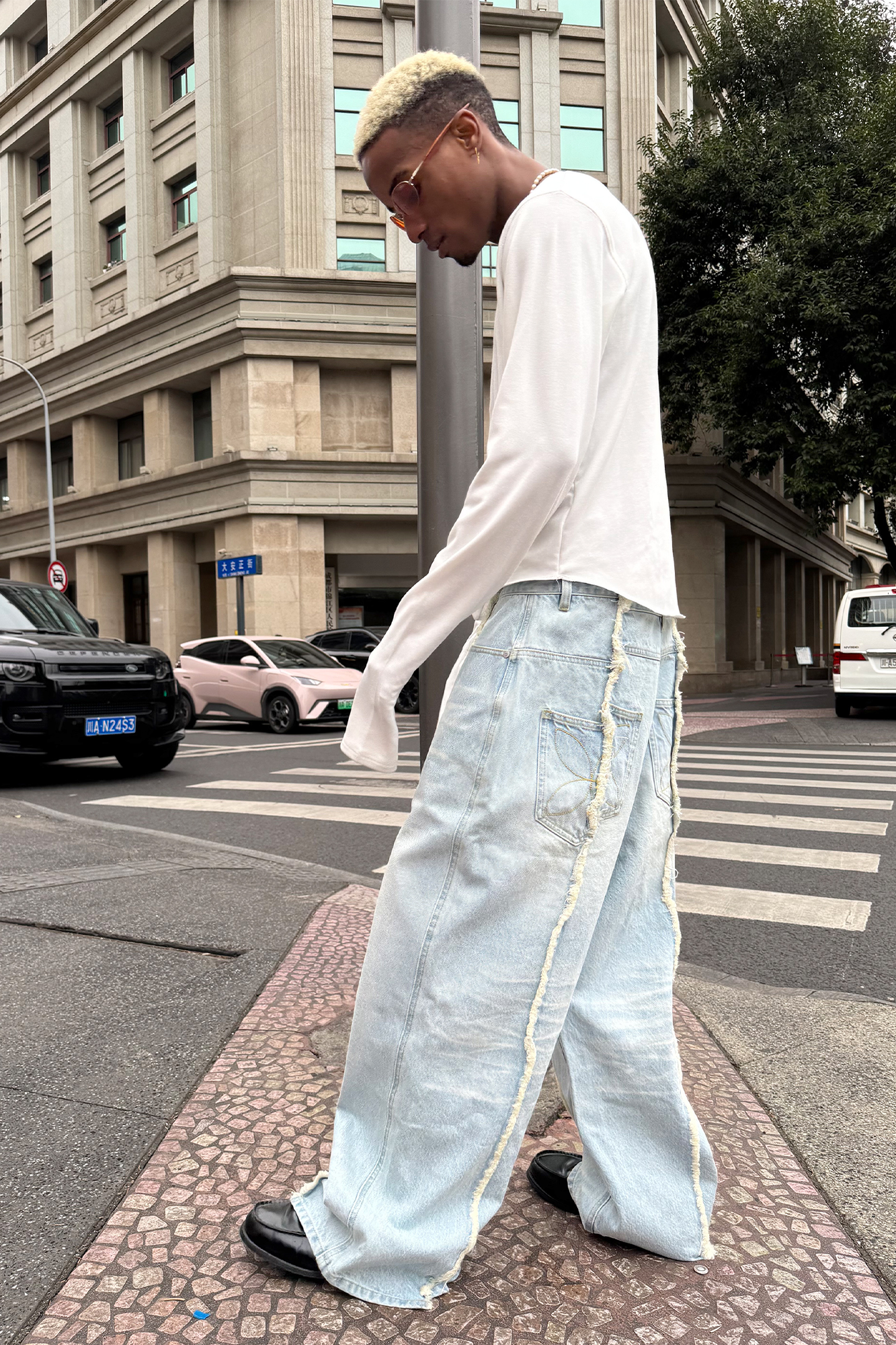STEEPC Washed Frayed Seam Baggy Jeans, premium urban and streetwear designers apparel on PROJECTISR.com, STEEPC