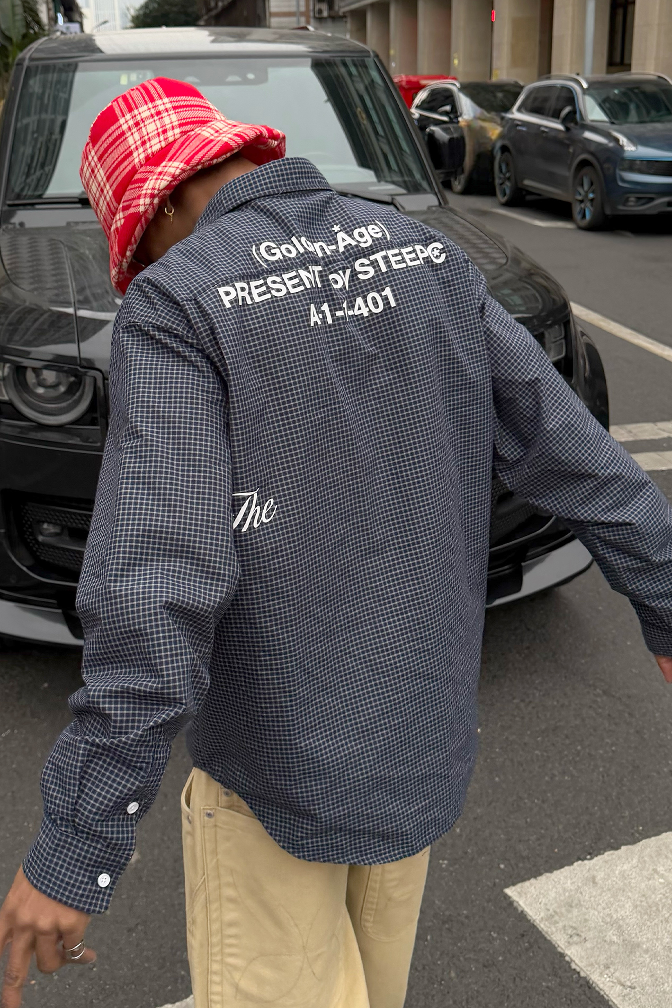 STEEPC Slogan Graphic Check Overshirt, premium urban and streetwear designers apparel on PROJECTISR.com, STEEPC