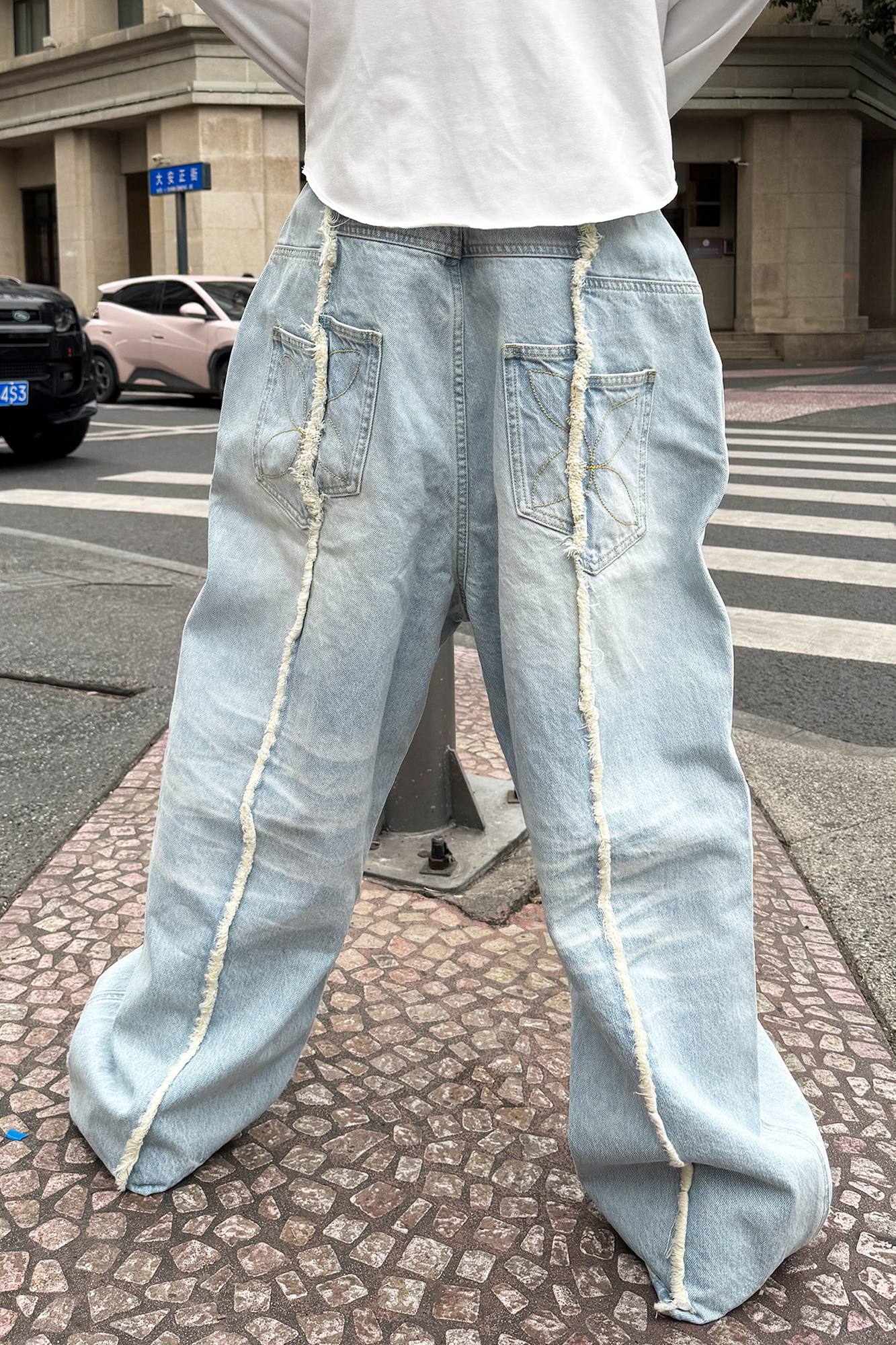 STEEPC Washed Frayed Seam Baggy Jeans, premium urban and streetwear designers apparel on PROJECTISR.com, STEEPC
