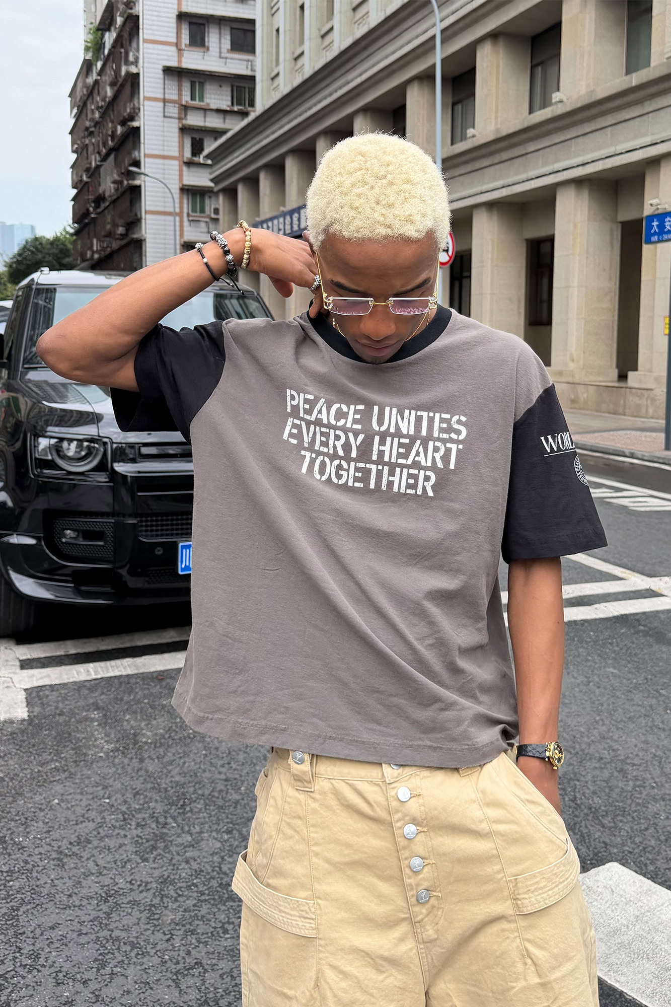 STEEPC Contrast Spliced Slogan T-Shirt, premium urban and streetwear designers apparel on PROJECTISR.com, STEEPC