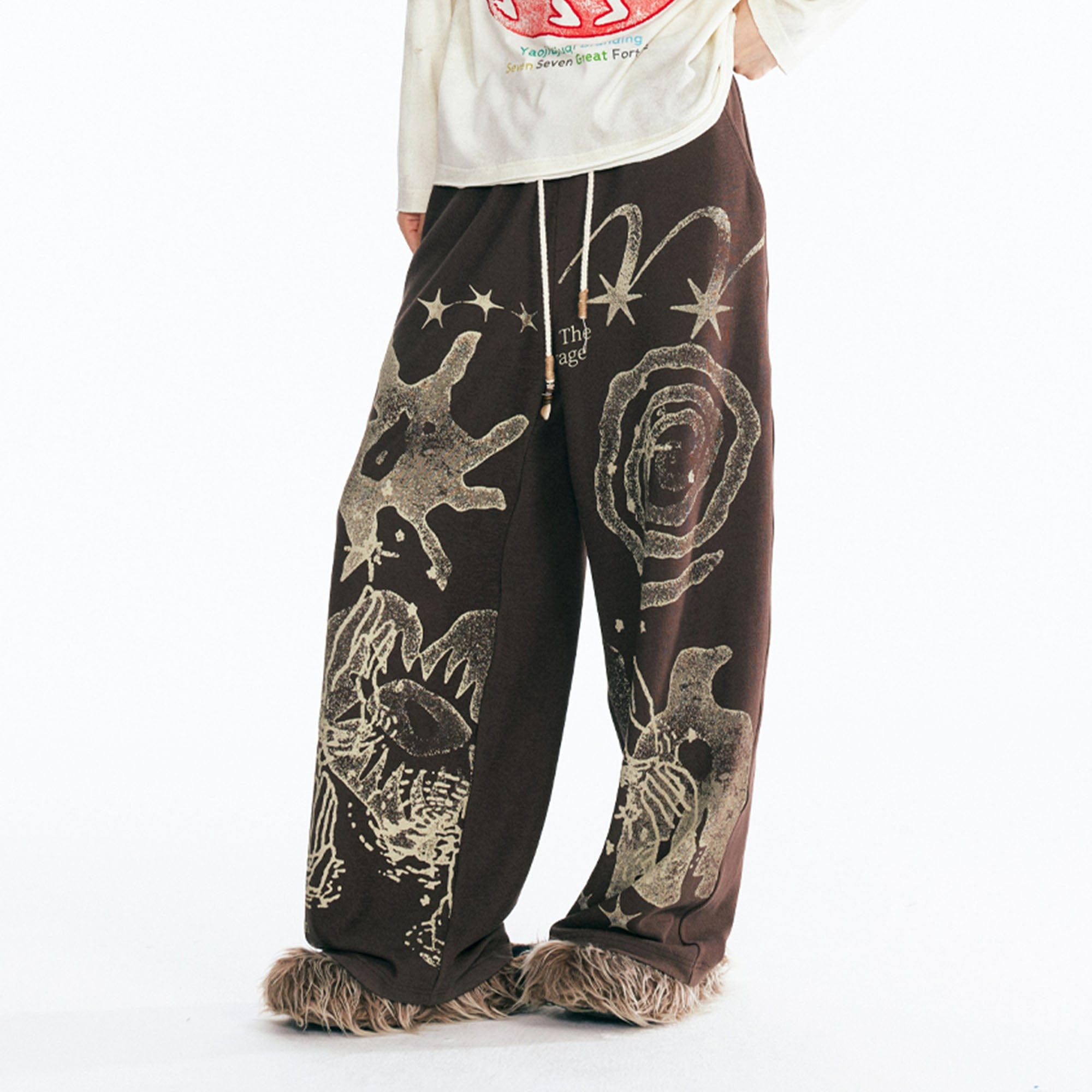 1997 POSTOFFICE Tribal Spiral Beaded Drawstring Sweatpants, premium urban and streetwear designers apparel on PROJECTISR.com, 1997 POSTOFFICE