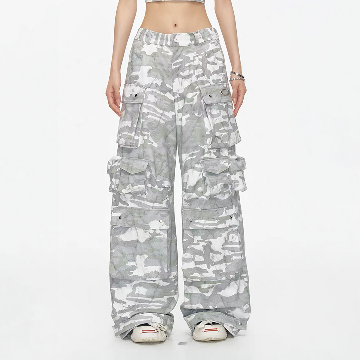 ARDENCODE Camo Multi-Pocket Wide-Leg Cargo Pants, premium urban and streetwear designers apparel on PROJECTISR.com, ARDENCODE