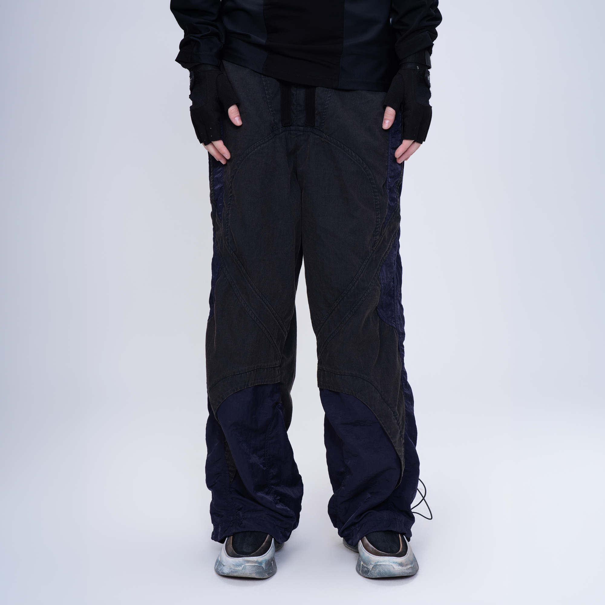 STEAM Deconstructed Zippered Spliced Wide-Leg Cargo Pants