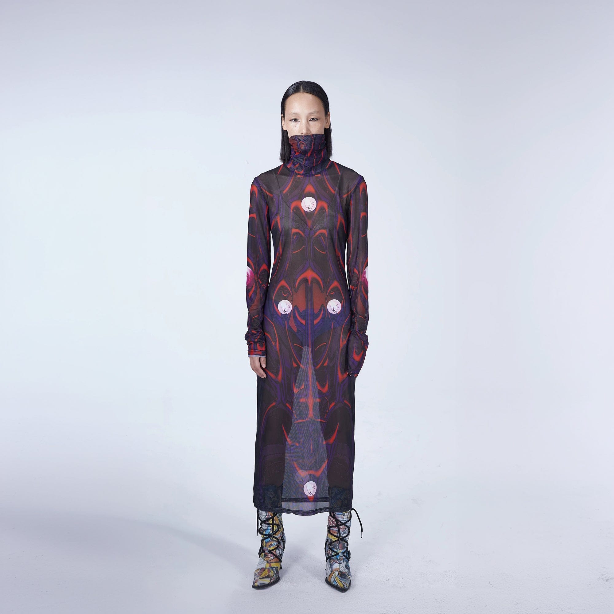 EMBRYO Abstract Mesh Logo Full-print One Piece Dress EMBRYO Abstract Mesh Logo Full-print One Piece Dress