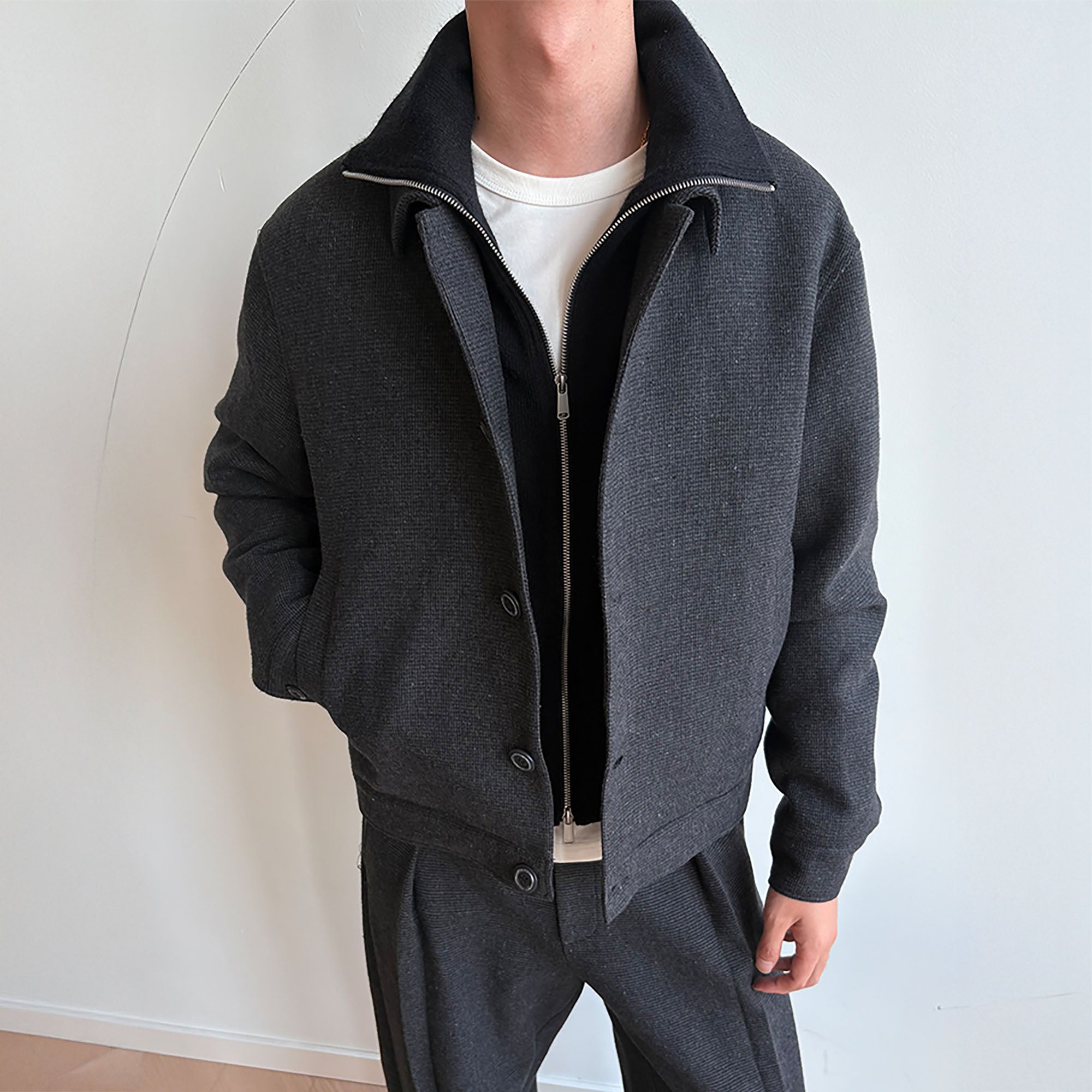 KREATE Faux Layered High-Neck Padded Blouson