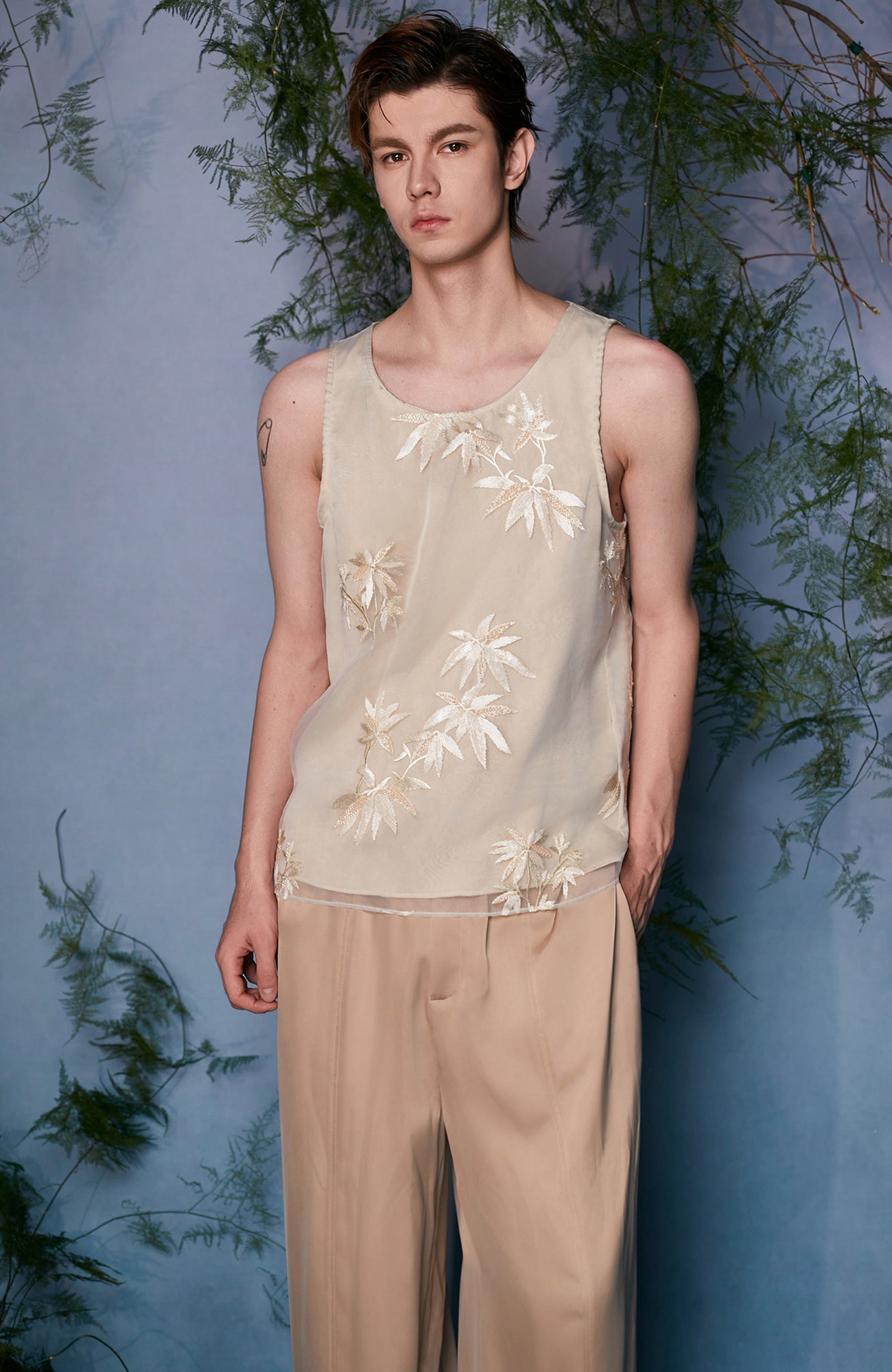 JIECHI Bamboo Embroidered Tank Top, premium urban and streetwear designers apparel on PROJECTISR.com, JIECHI