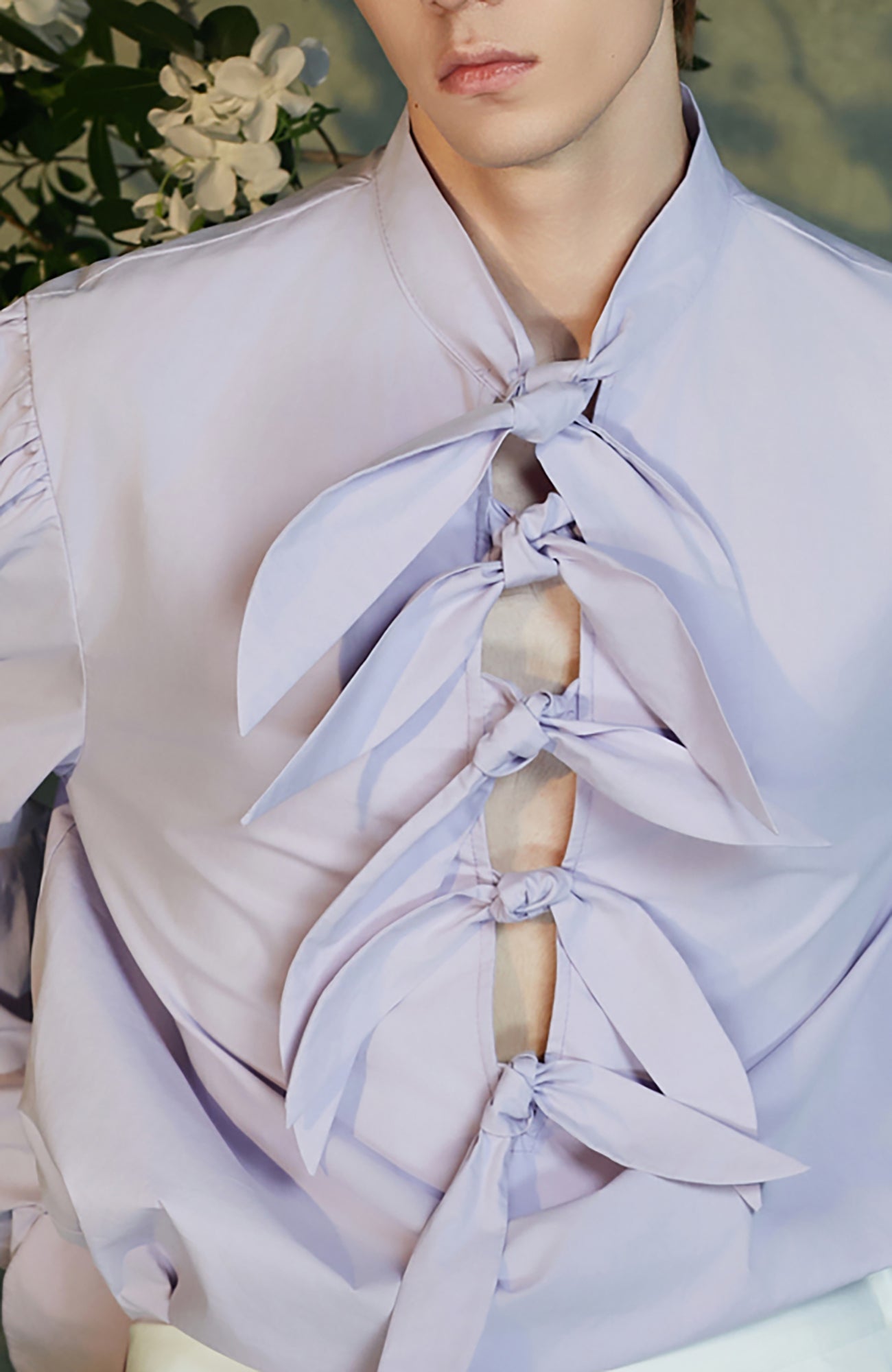 JIECHI Multi-Tie Front Ruched Shoulder Shirt