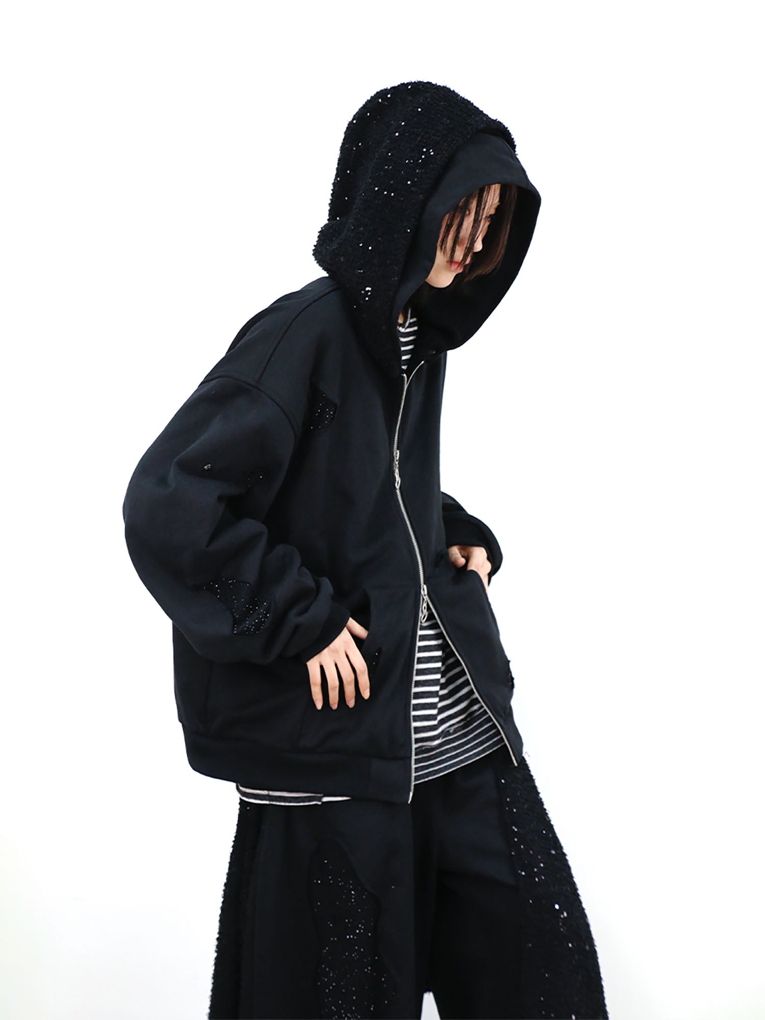 RELABEL Detachable Diamond Layered Hood Jacket, premium urban and streetwear designers apparel on PROJECTISR.com, RELABEL