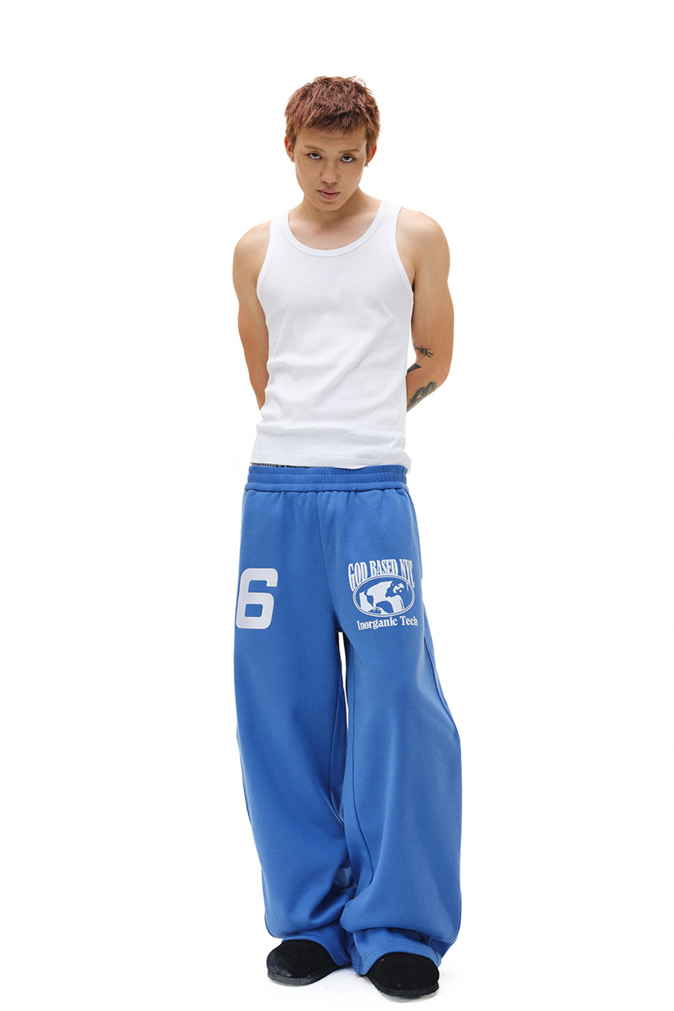 NOVACAM Embroidered Flocked Graphic Wide-Leg Sweatpants